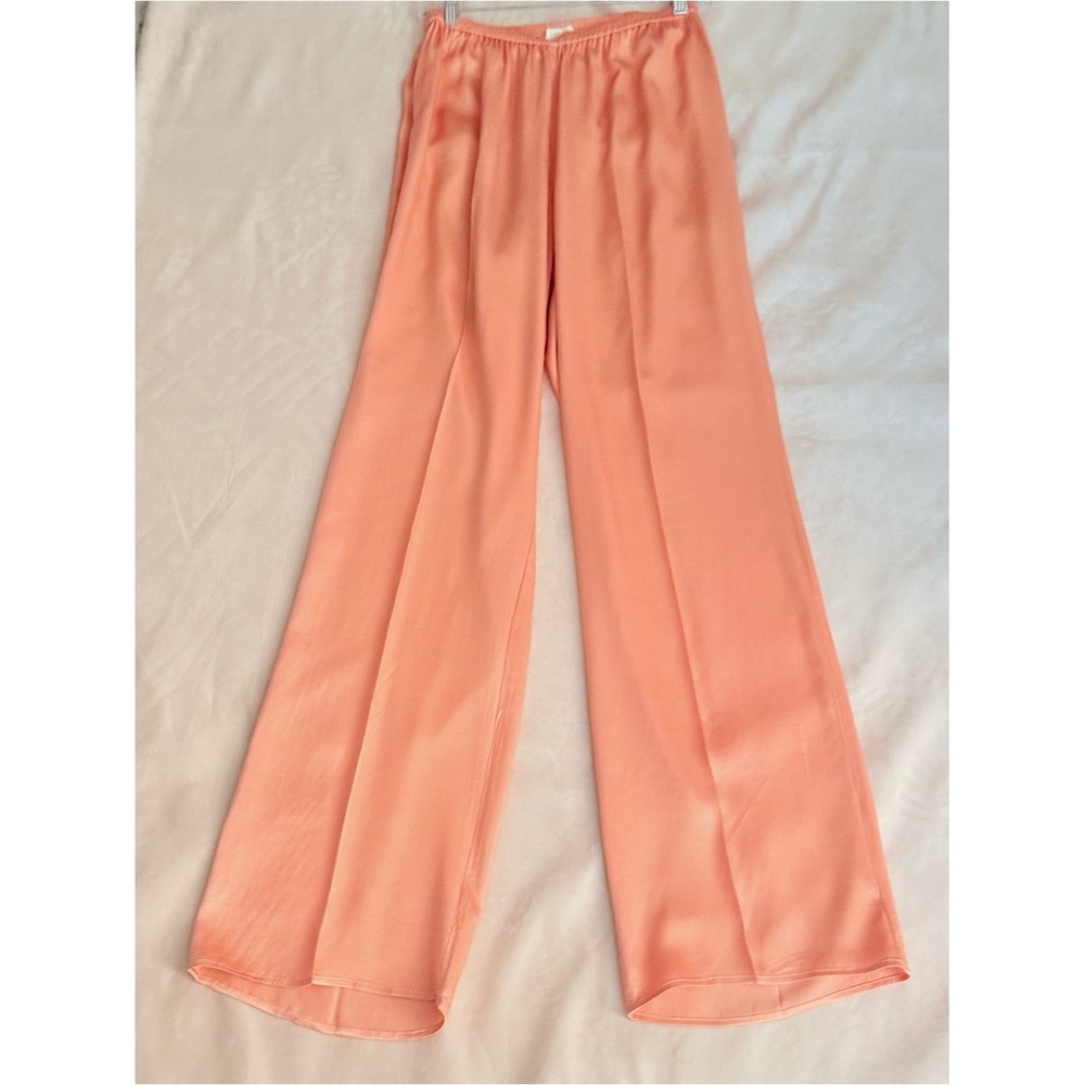 LAPOINTE Peach Fine Textured Satin Wide Leg Pants MD High Rise $690 Luxury Flowy